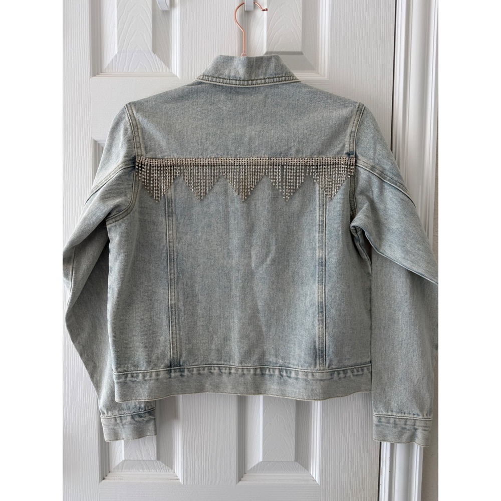 Saltwater Luxe XS Oversized Rhinestone Fringe Denim Jacket Western Festival NWT - Picture 7 of 8